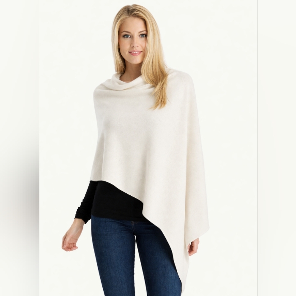 PORTOLANO Cream Cashmere Blend Poncho One Size